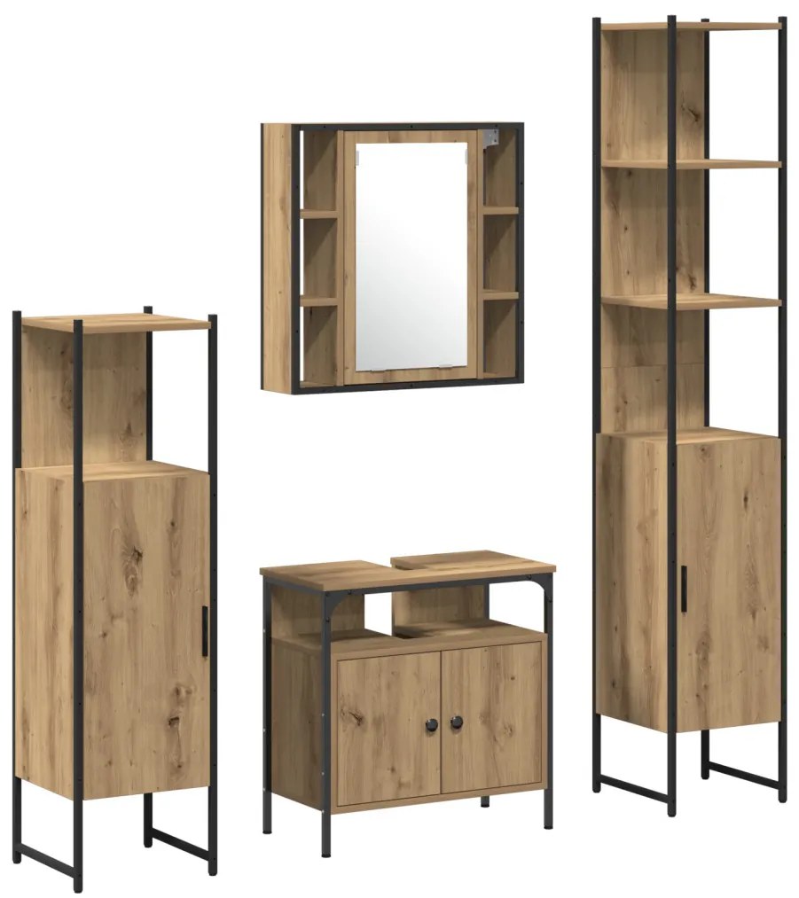 Fürdőszobai Szekrény Szett polcokkal 4 pcs kézműves tölgy