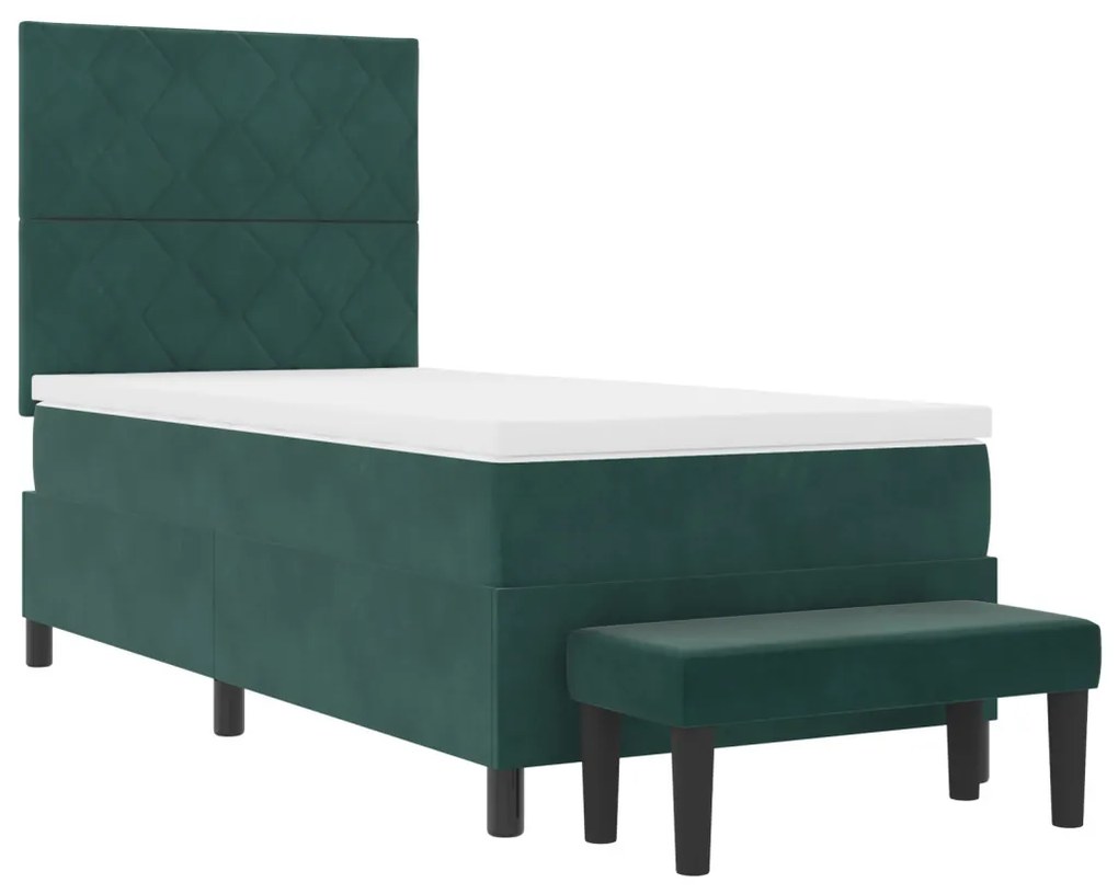 Box Spring Ágy Matraccal és Pad Sötét Zöld 90x190 cm Bársonyos