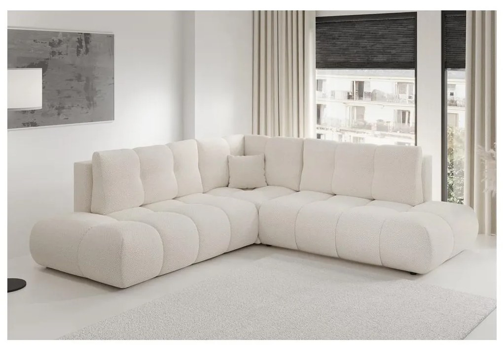 Ágyazható balos L-alakú kárpitozott sarokkanapé ágyneműtartóval ALMADA bézs