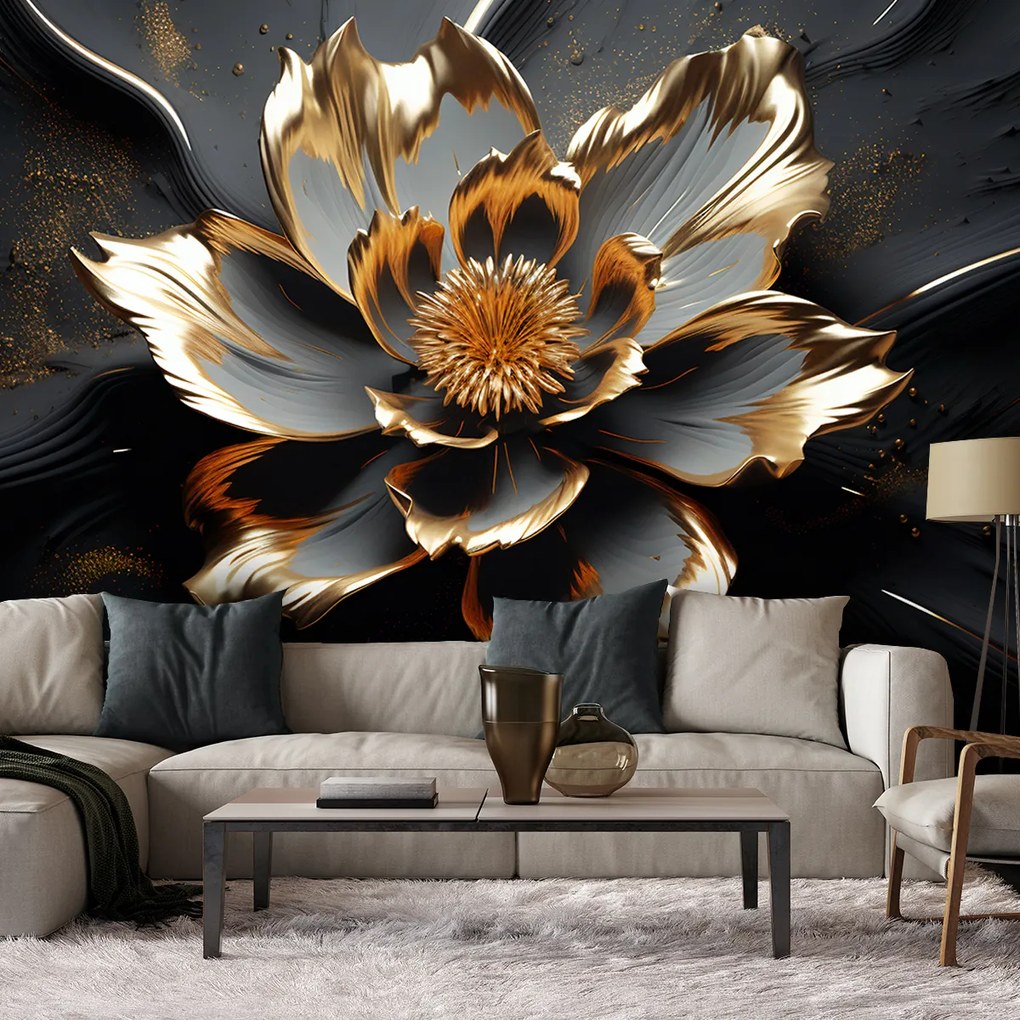 Gario Fotótapéta Gyönyörű fekete-arany virág Anyag: Vlies, Méret: 250 x 175 cm