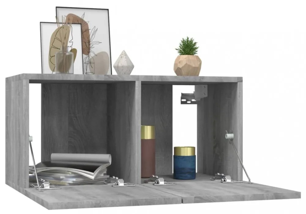 4 db szürke sonoma színű szerelt fa fali TV-szekrény 60x30x30cm