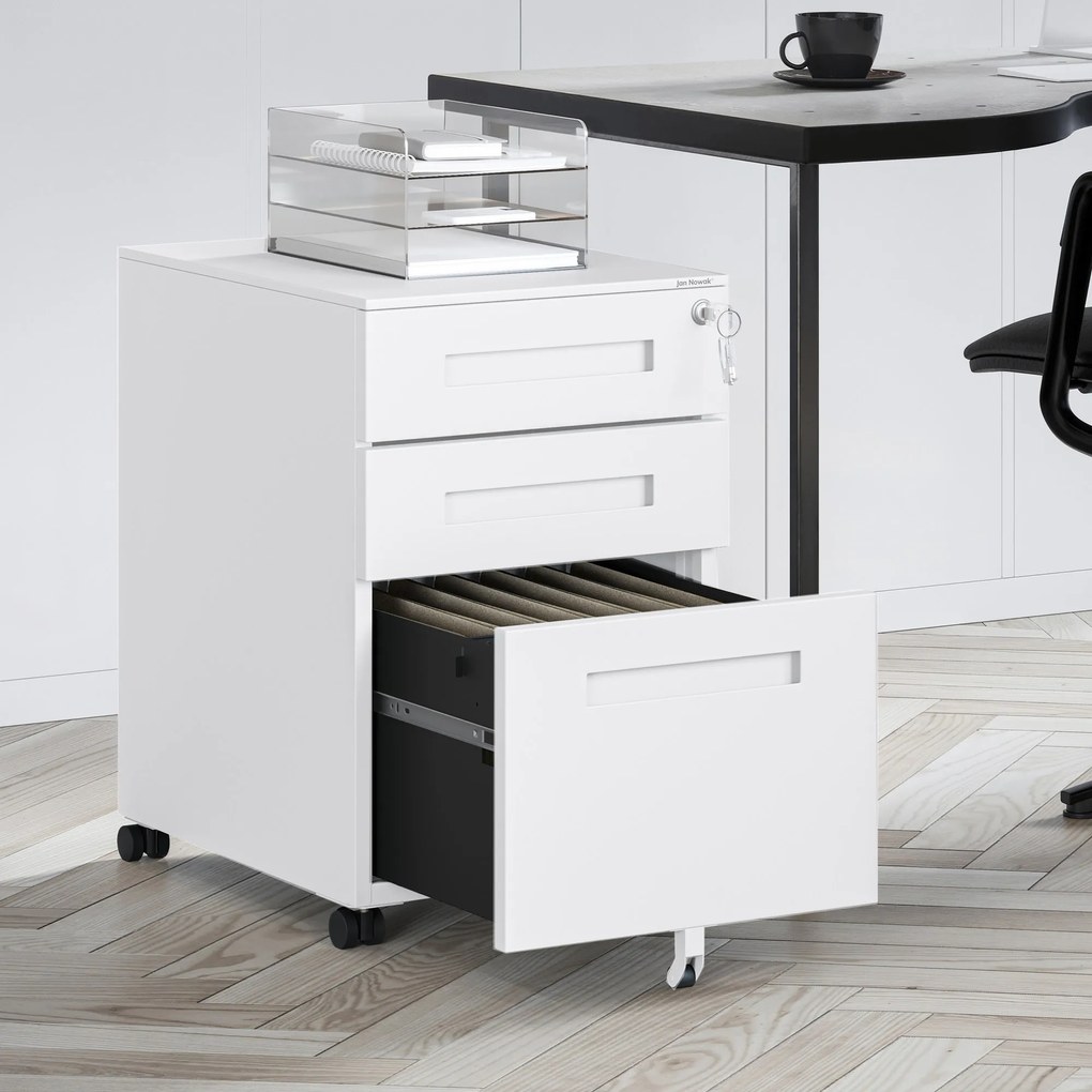 Fém gurulós konténer íróasztal alá KATE 390 x 600 x 500 mm, fehér