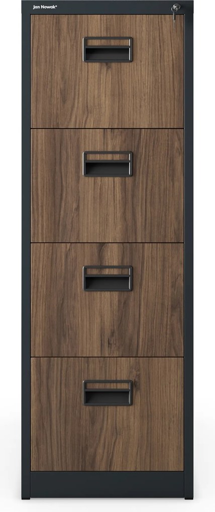 Fém irattároló szekrény 4 fiókkal, antracit/dió, 460x1320x620 mm: SARA Eco Design