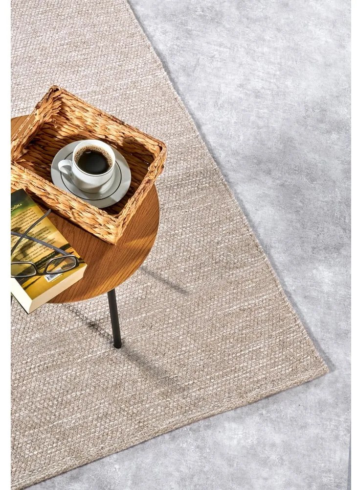 Bézs kézi szövésű gyapjúkeverék szőnyeg 190x280 cm Pradesh Linen White – Elle Decoration