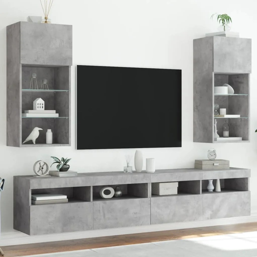 2 db betonszürke TV-szekrény LED-világítással 40,5 x 30 x 90 cm