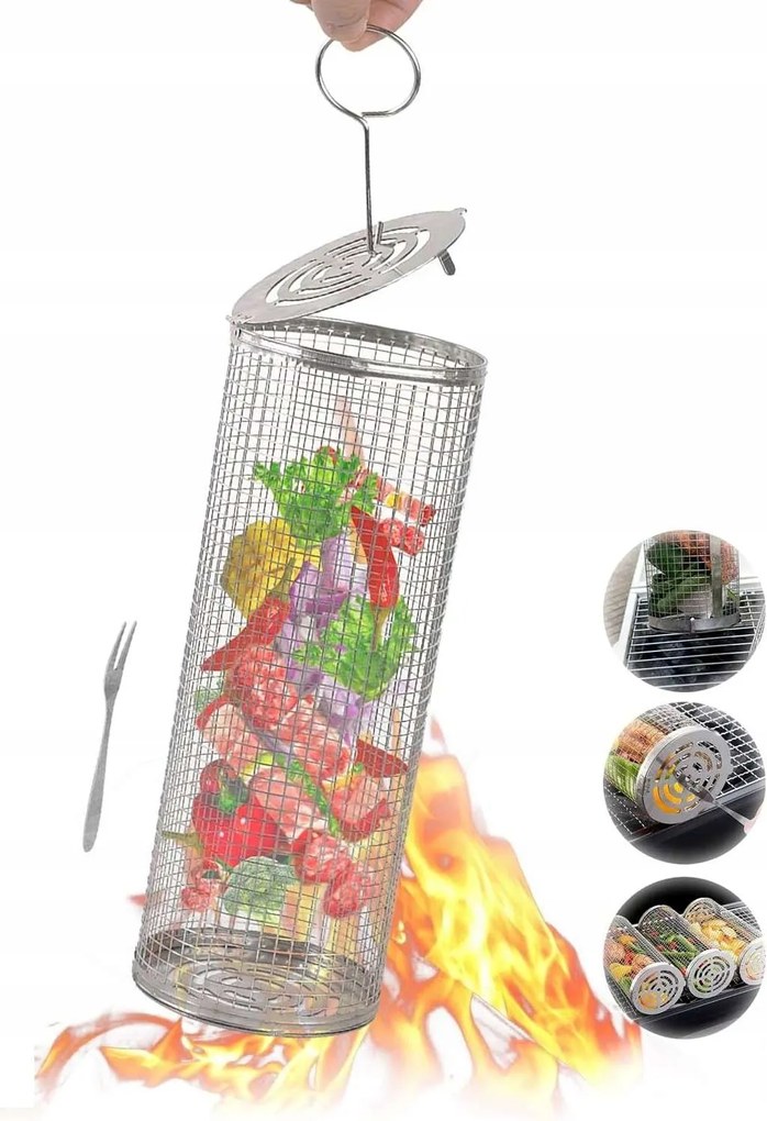 Grillkosár Villa és kampó Rozsdamentes acél Zöldség és Hús 30cm
