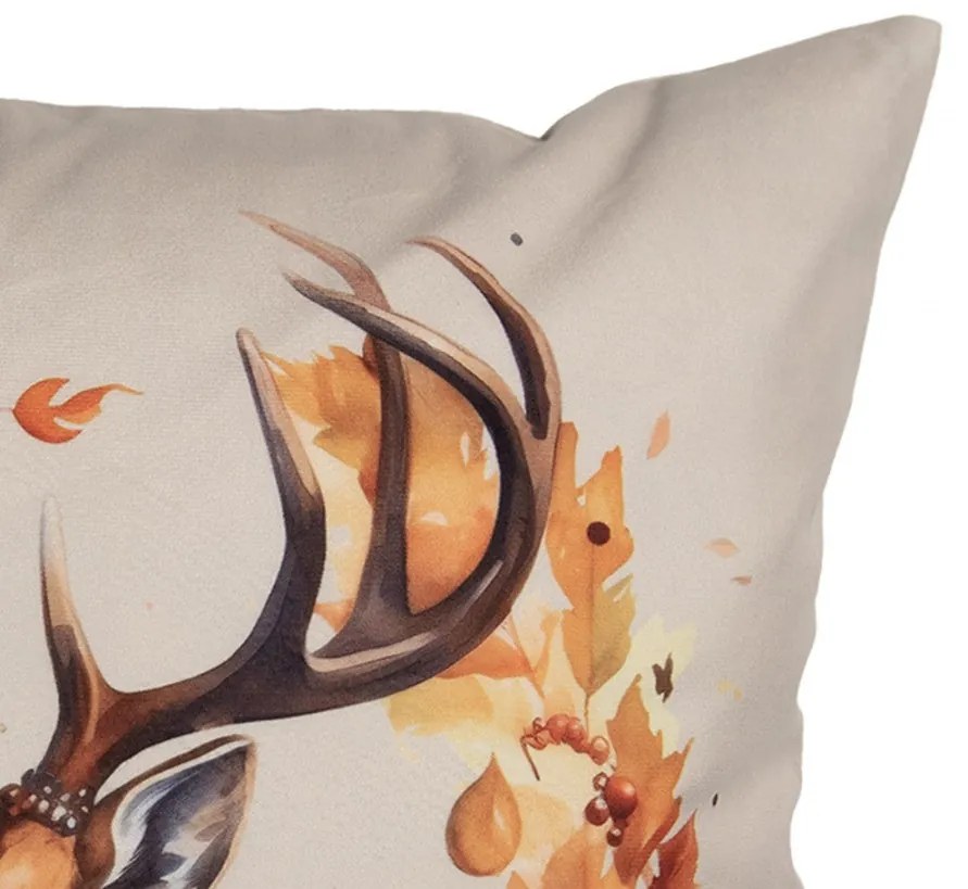 Őszi párnahuzat 45x45 cm szarvas falevélkoszorúban