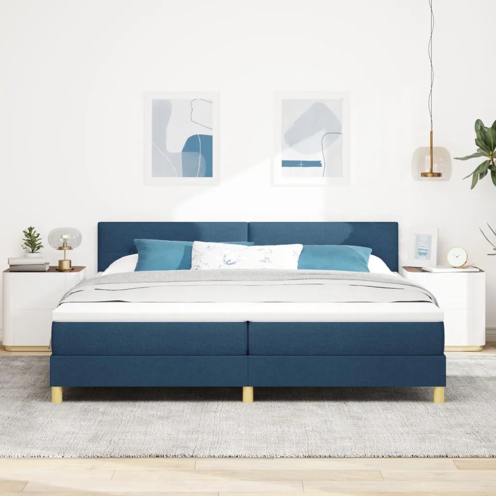 Box Spring Ágy Matraccal Kék 200x200 cm Szövet