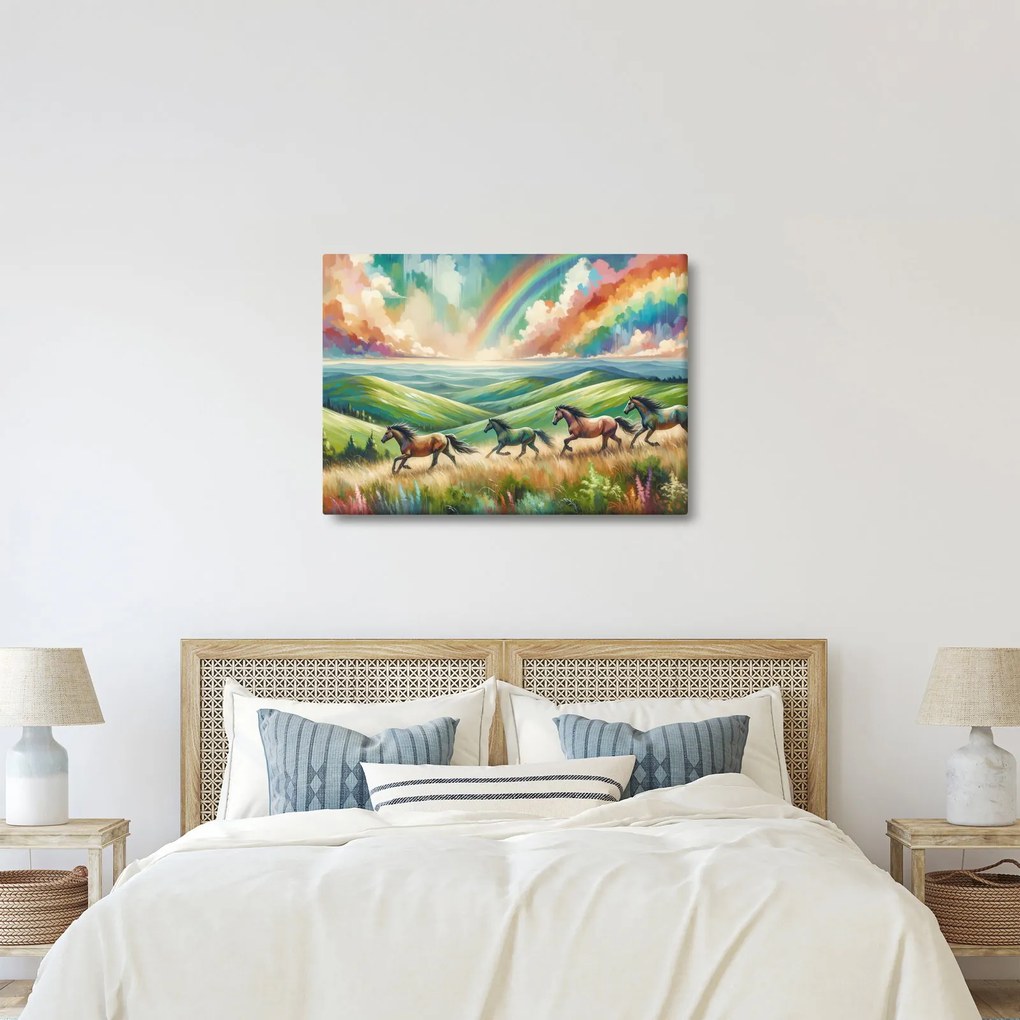 Kép – Vágtázó lovak a tájban (70x50 cm)