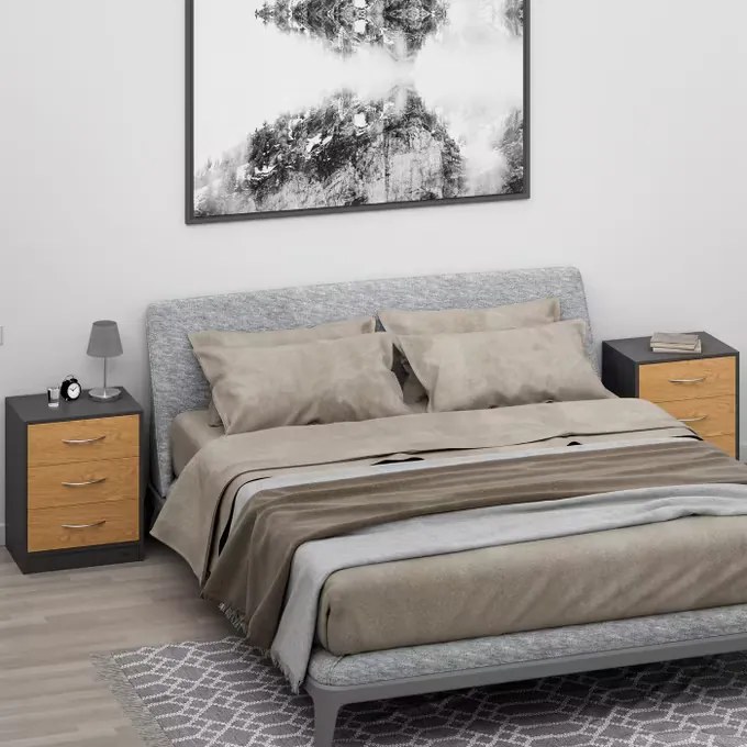 Casaria® 2 darabos Eloise éjjeliszekrény szett 54x39x28 cm - fa/szürke