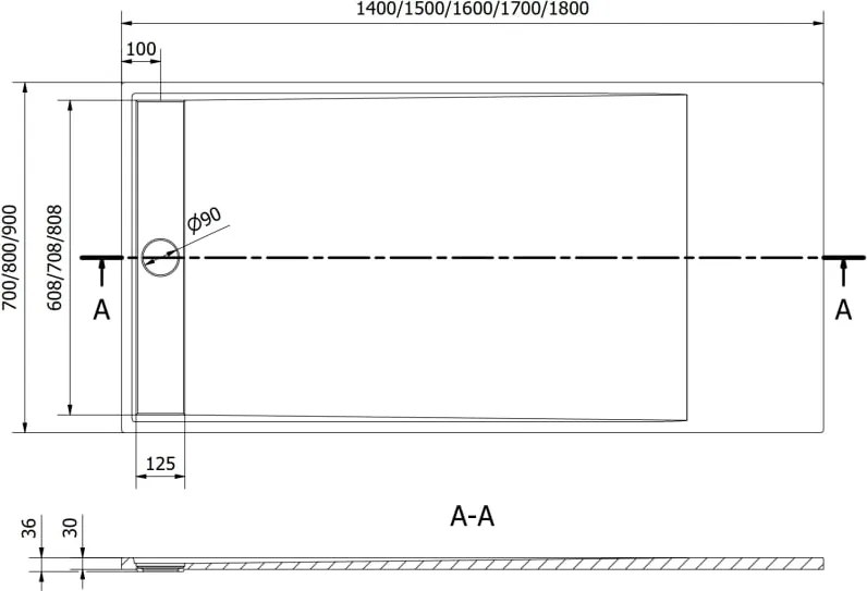 Mexen Amon téglalap alakú zuhanytálca SMC 160 x 90 cm, fehér - 4F109016