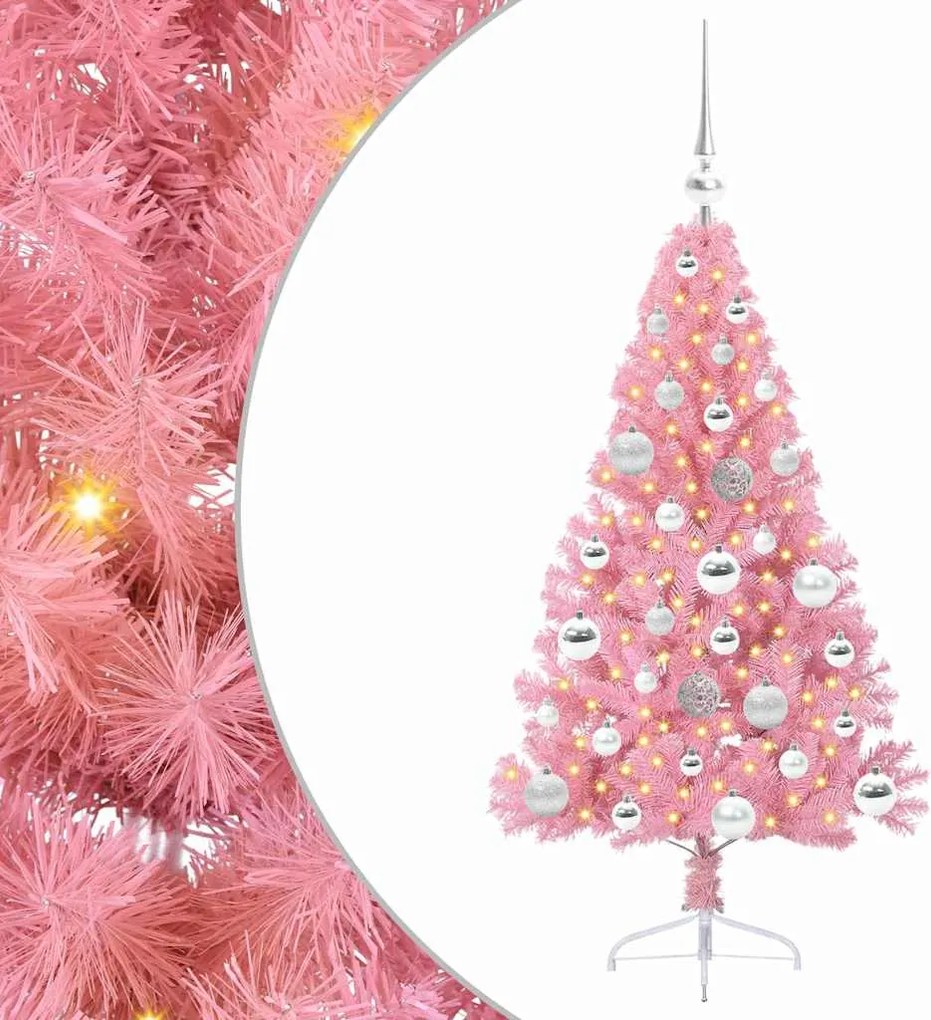 vidaXL Mesterséges, előre világított karácsonyi fa Rózsaszín 120 cm