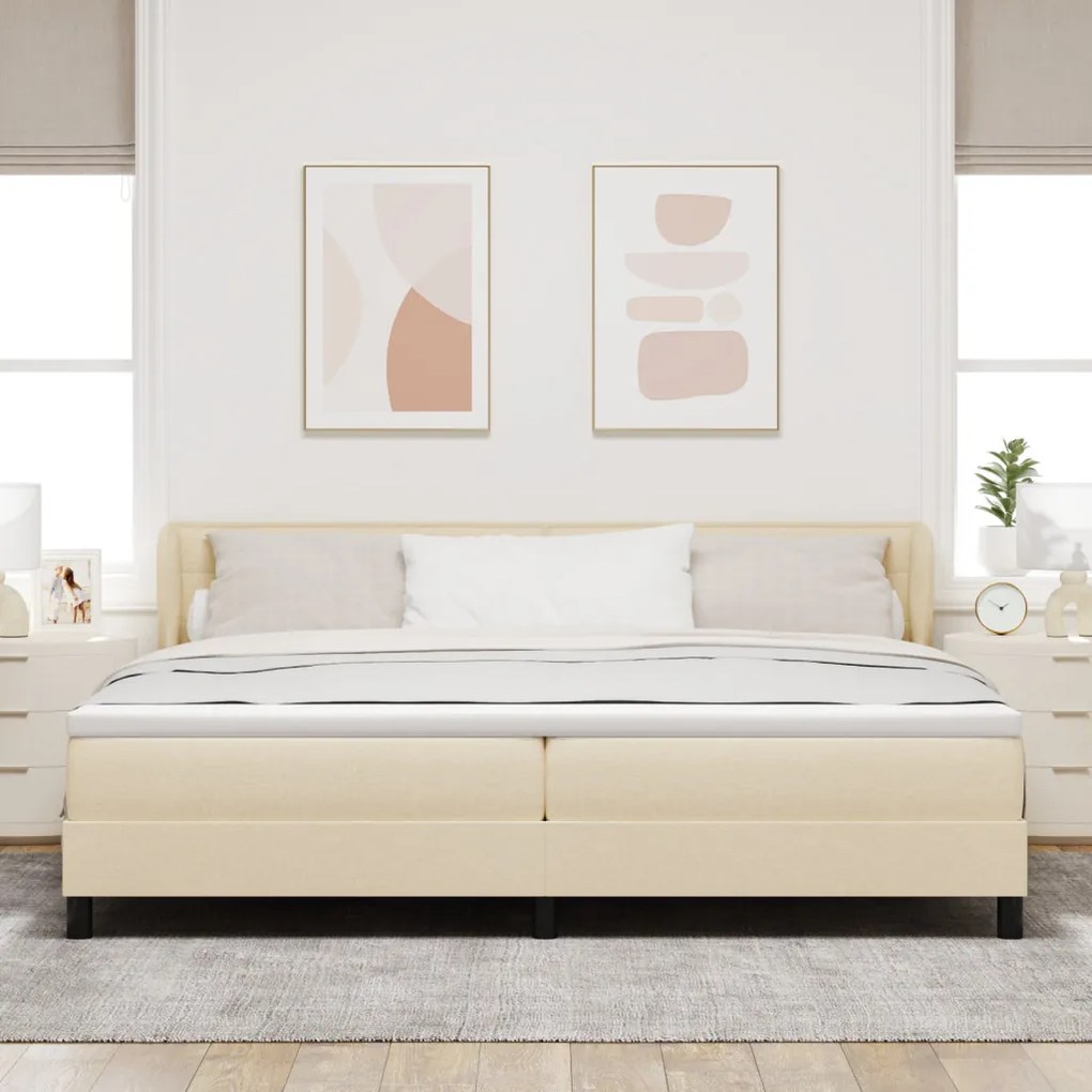vidaXL Boxspring Ágy Matrac Krem 200x200 cm Szövet