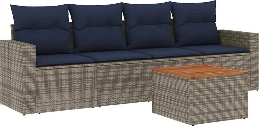 vidaXL 5 részes szürke polyrattan kerti ülőgarnitúra párnával