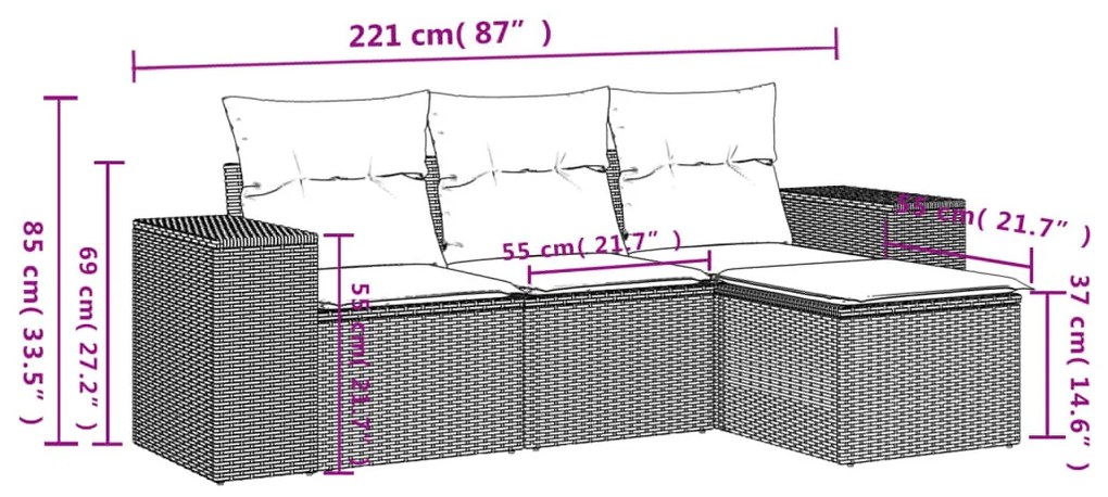 4 részes bézs polyrattan kerti ülőgarnitúra párnákkal