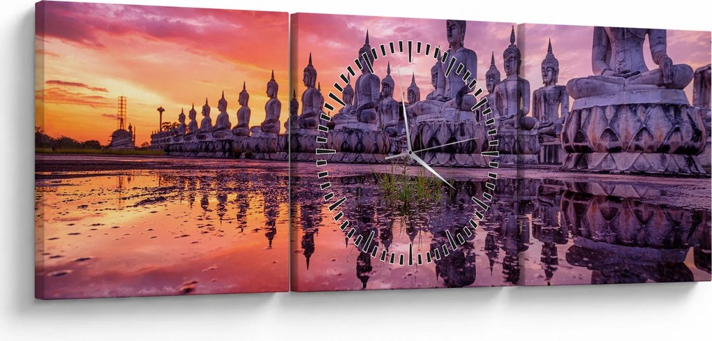 Kép - Buddhák naplementekor (órával) (90x30 cm)