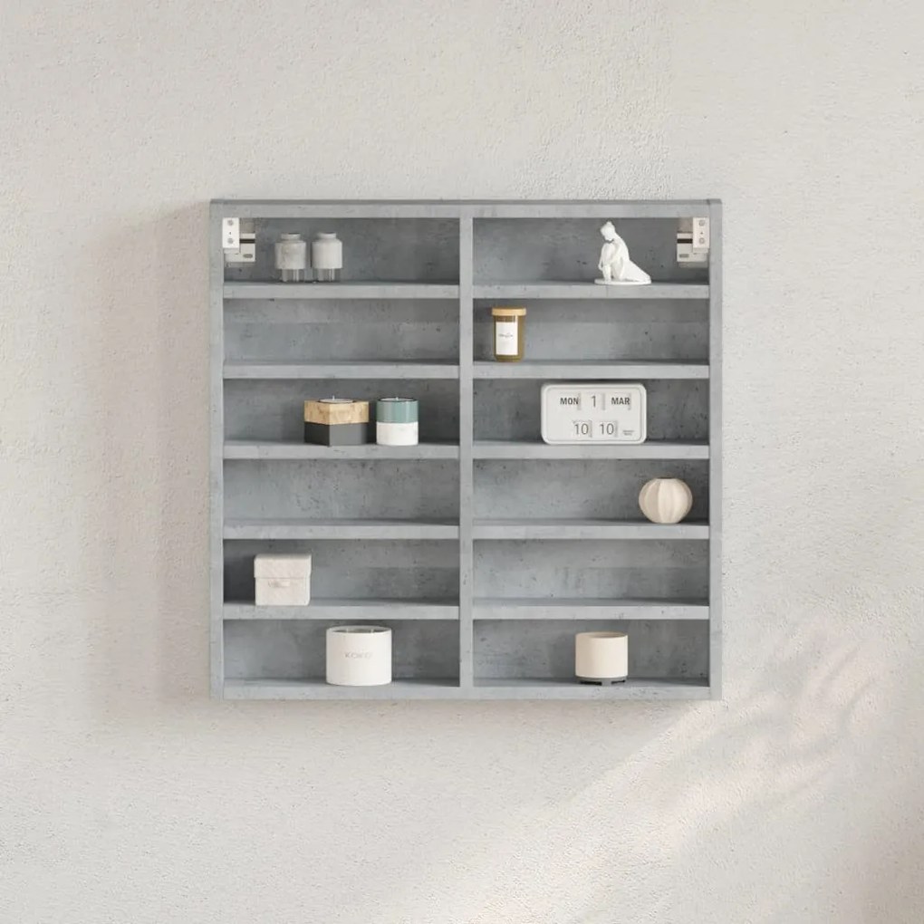 betonszürke szerelt fa vitrinszekrény 60 x 8,5 x 58 cm