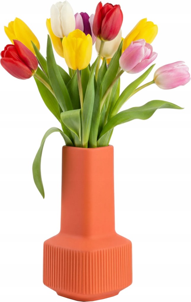 Dekoratív kerámia váza H 20 cm Narancssárga matt virágos üveg