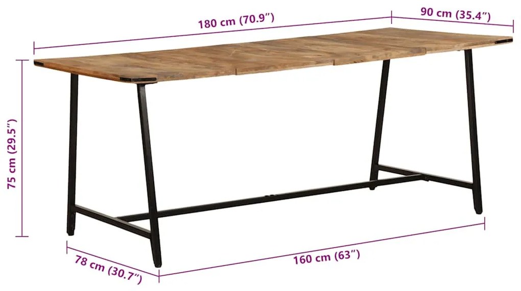 tömör mangófa étkezőasztal 180x90x75 cm