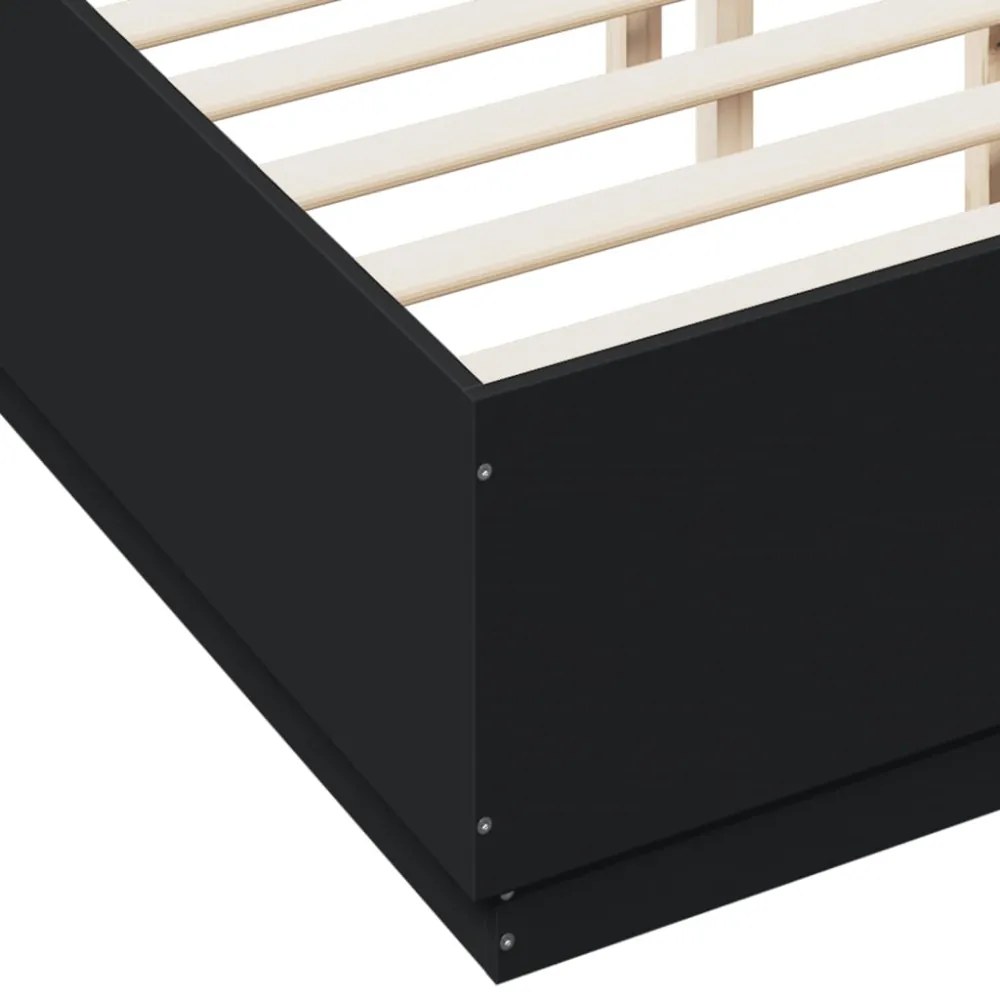 fekete szerelt fa ágykeret LED-del 135 x 190 cm