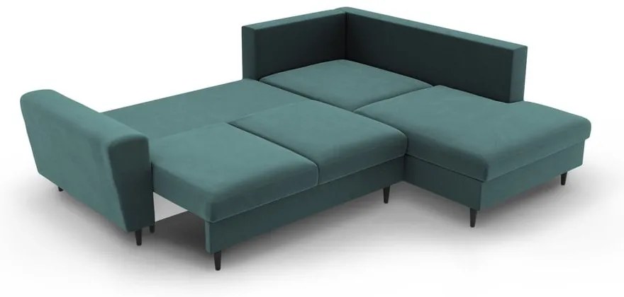 Petróleum színű bársony kinyitható tárolóhelyes sarokkanapé (jobb oldali-L alakú) Kyoto – Cosmopolitan Design