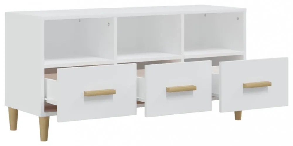 fehér magasfényű szerelt fa TV-szekrény 102x36x50 cm