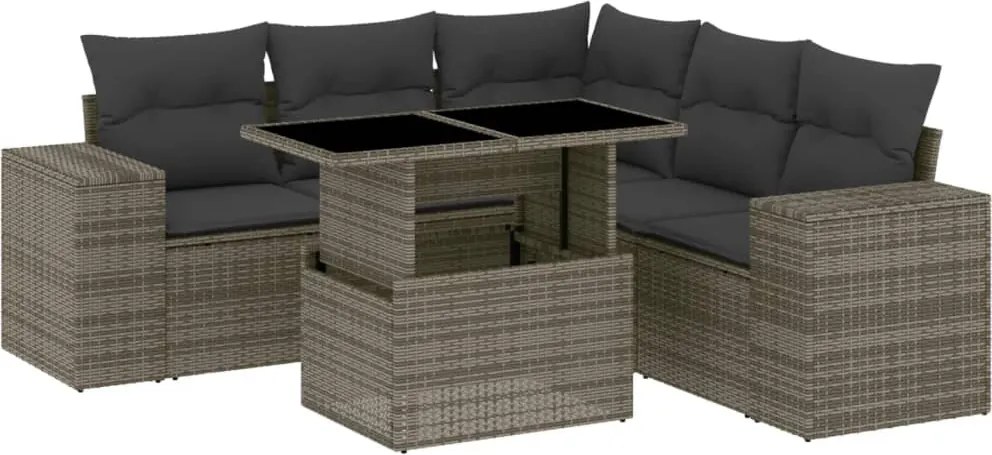 vidaXL 6 részes szürke polyrattan kerti ülőgarnitúra párnákkal