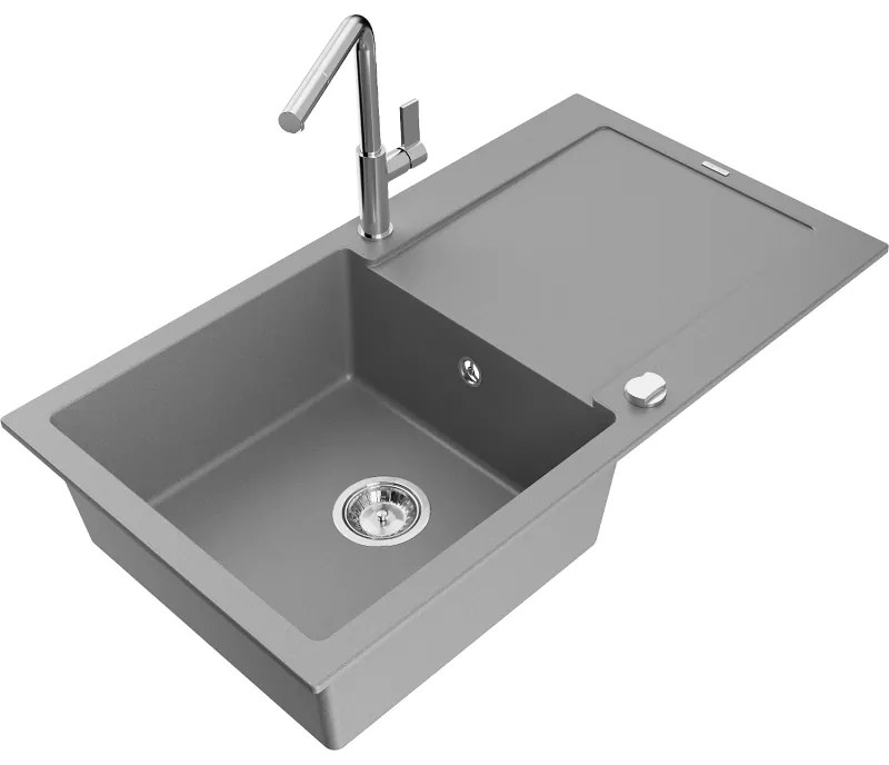 Mexen Leo, 1 kamrás gránit mosogató 900x500x190 mm és Flora mosogató csaptelep, szürke, 6501-71-670401-00