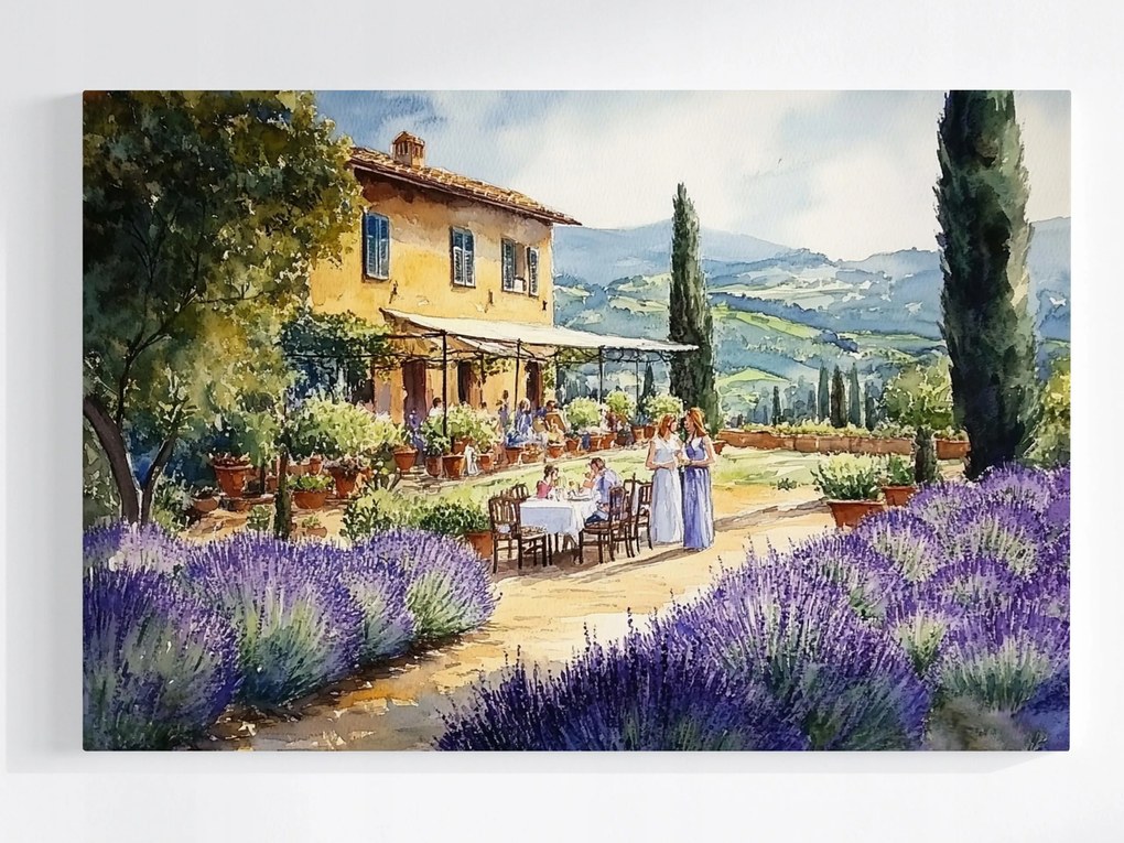 Vászonkép Canvas Toszkán Villa Levendula Olaszország Hegyek Nyár 60x40