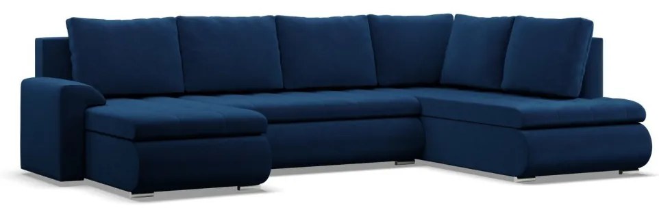 Tokio U sarokkanapé, 3 ágyneműtartóval, bársony, jobboldali, kék