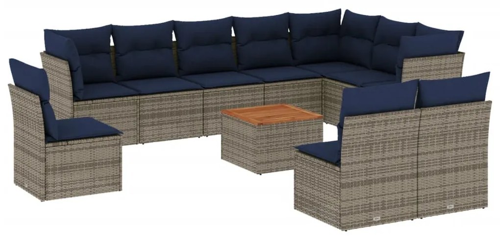 11 részes szürke polyrattan kerti ülőgarnitúra párnákkal