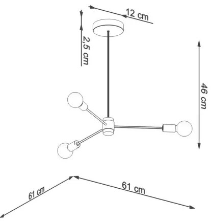 Sollux SL.1021 - Csillár rúdon LANGO 3xE27/60W/230V fekete
