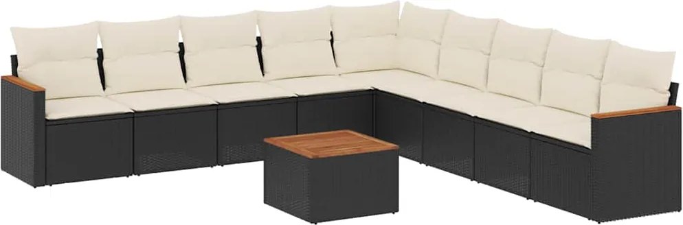vidaXL 10 részes fekete polyrattan kerti ülőgarnitúra párnákkal