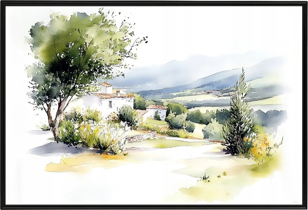 Poszter Keret Alumínium Tájkép Spanyolország Asztúria Hegyek Ház Villa Nyár 60x40