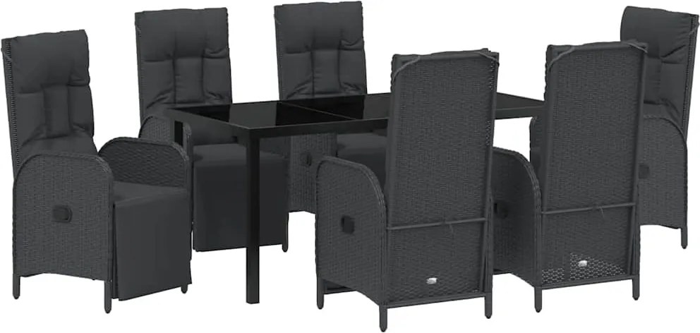 vidaXL Kert étkező szett párnával 7 pcs Fekete polirattan