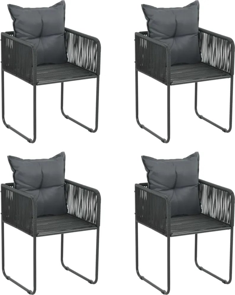 vidaXL 4 db fekete polyrattan kültéri szék párnával