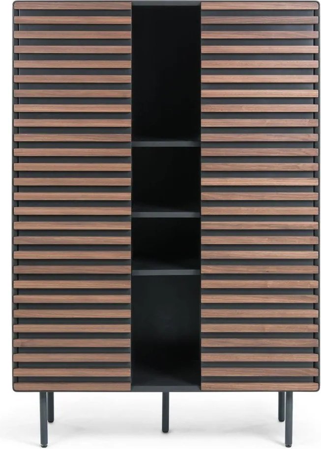 Fekete-natúr színű szekrény diófa dekorral 105x155x40 cm Kesia – Kave Home