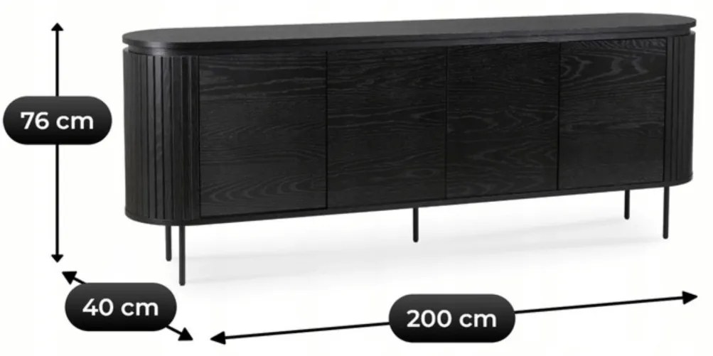 Ovális Komód Fekete Színben. BECK 200 cm.