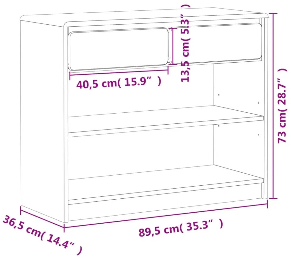 SAUDA tölgyszínű tömör fenyőfa tálalóasztal 89,5 x 36,5 x 73 cm