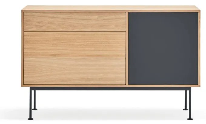 Yoko antracitszürke komód tölgyfa dekorral, szélesség 128 cm - Teulat