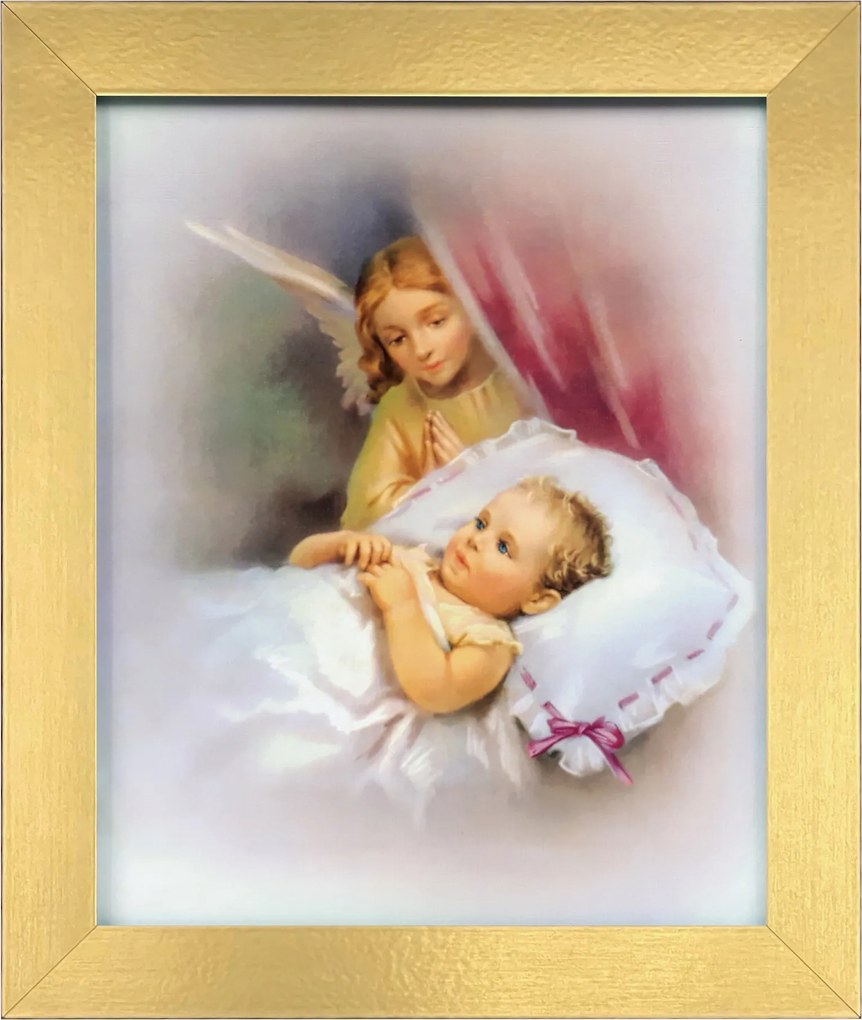 Vászonkép 30x25 Őrangyal Arany Keresztelő Keret