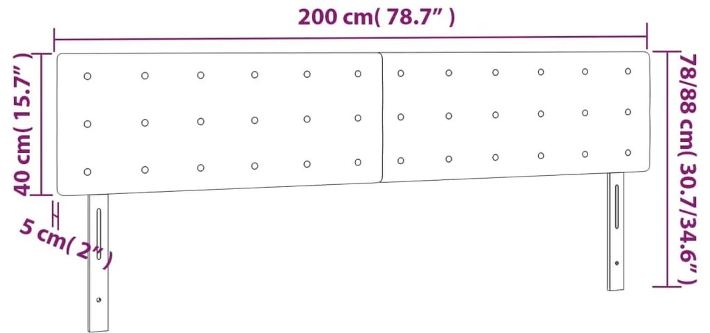 sötétkék bársony LED-es fejtámla 200x5x78/88 cm