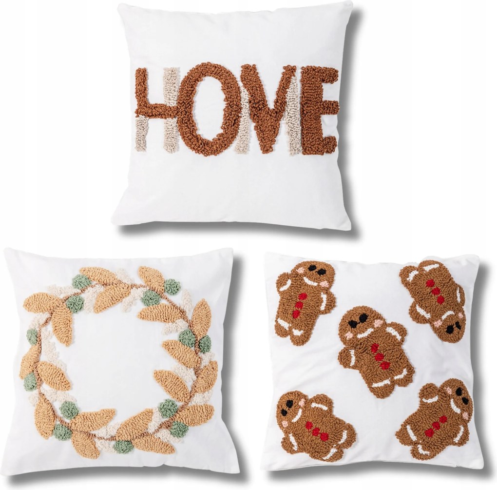 Dekoratív párnahuzat 3D Hímzéssel, Fehér, hangulatos, elegáns, 3 Db-os Csomag