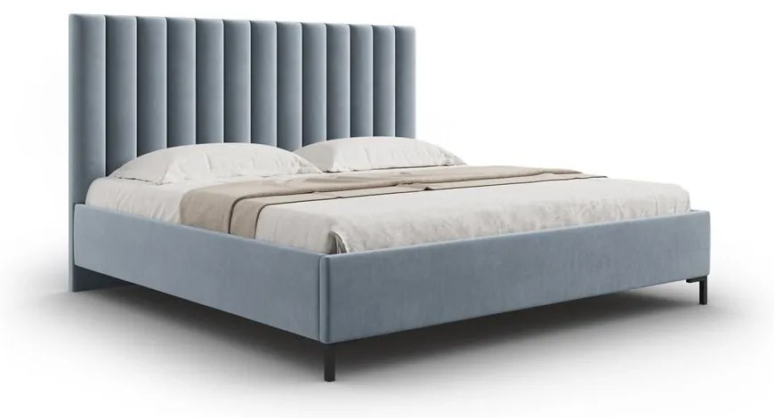 Világoskék kárpitozott ágyneműtartós franciaágy ágyráccsal 160x200 cm Casey – Mazzini Beds