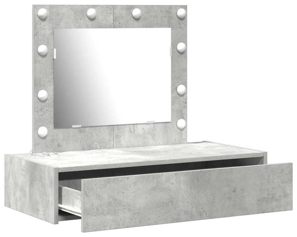 vidaXL Öltözködőasztal tükör lámpákkal Szürke 83 x 40 x 70 cm Faanyag