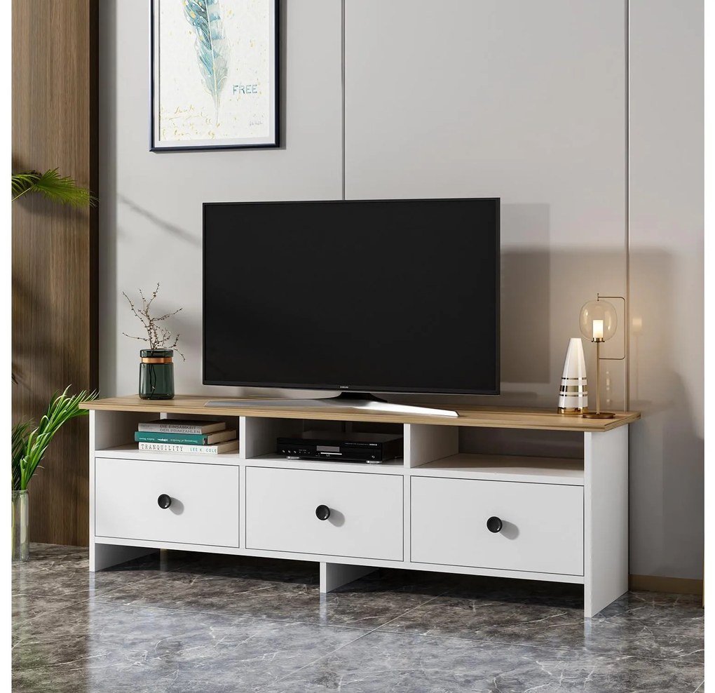 TV asztal/szekrény Ottawa (fehér + zafír tölgy). 1088863