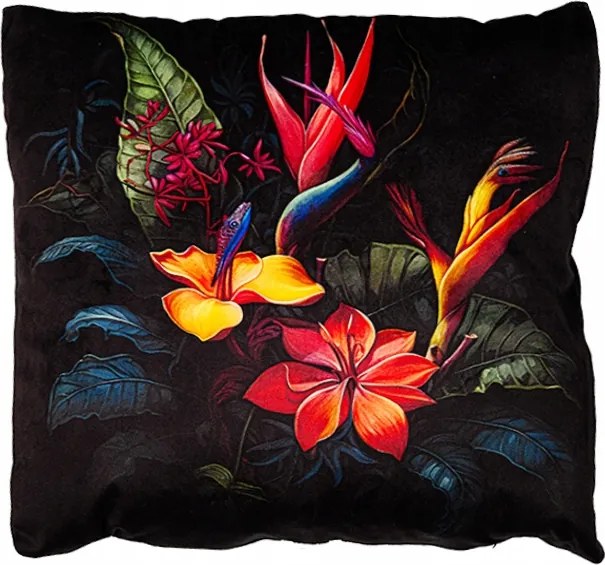 Párnahuzat 40x40 cipzáros velúrral Egzotikus virágok Strelitzia