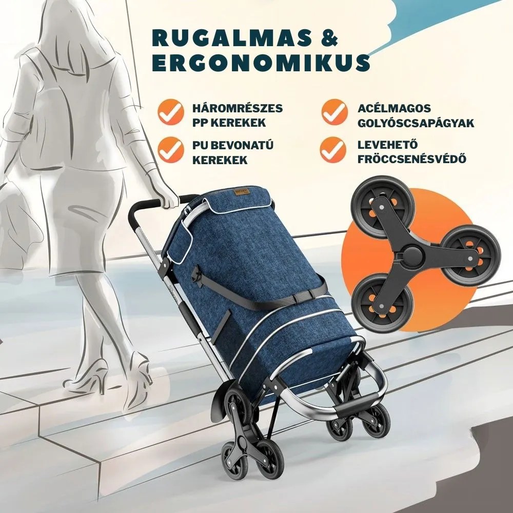 COMFORT bevásárlótáska lépcsőjáró kerekekkel, 50l, kék Monzana