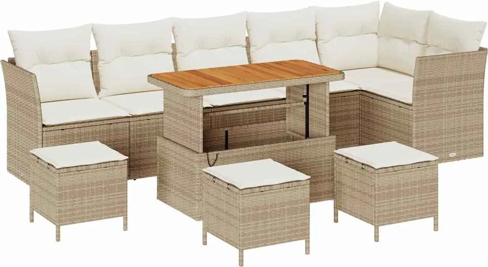 vidaXL Kerti Kanapé Szett 10 pcs Bézs polirattan