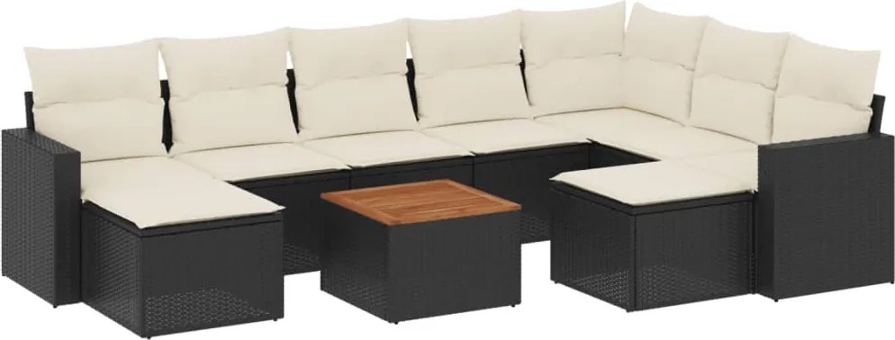 vidaXL 10 részes fekete polyrattan kerti ülőgarnitúra párnákkal
